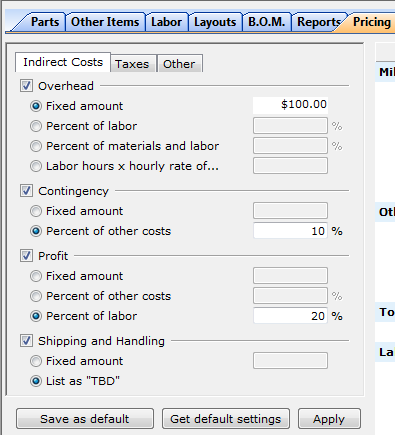 pricing options screen screen