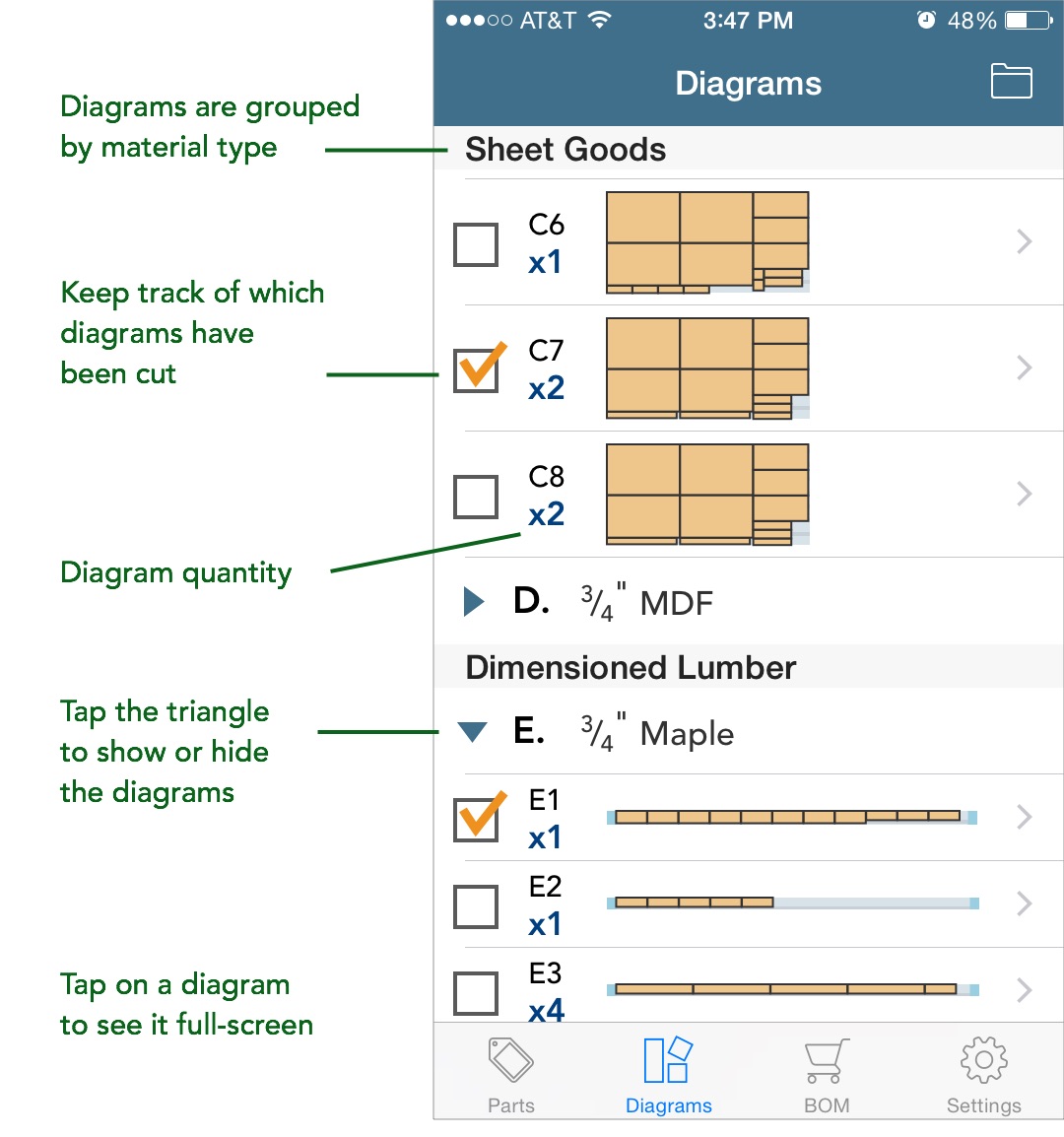 diagrams list screen (iOS)