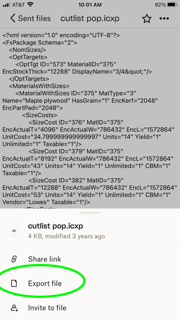 dropbox export button