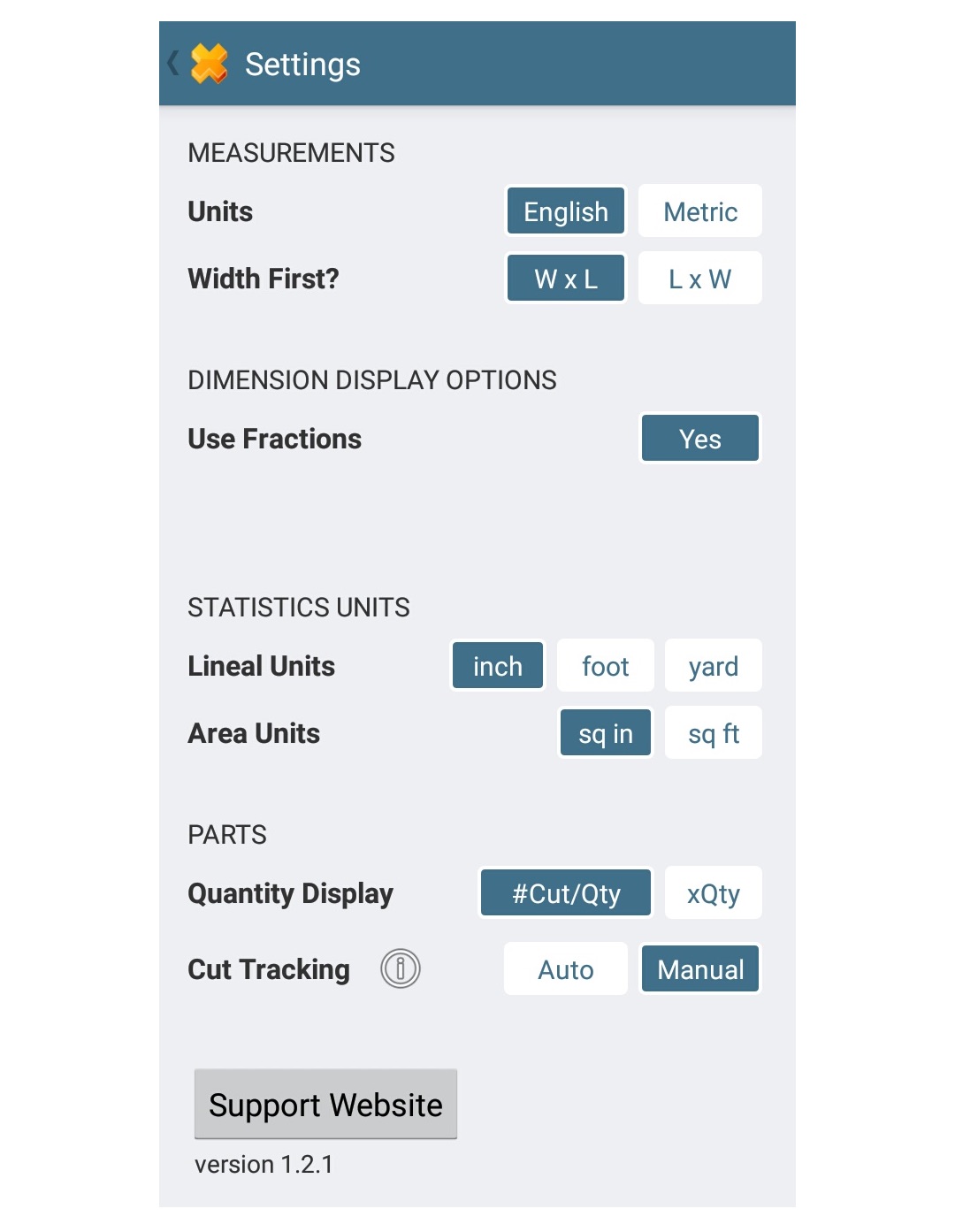 settings screen (Android)