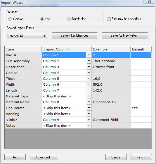 import wizard setup for interiorCAD