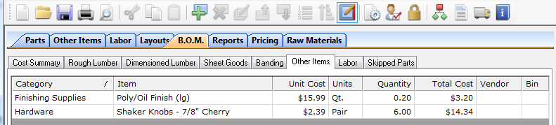 hardware BOM screen